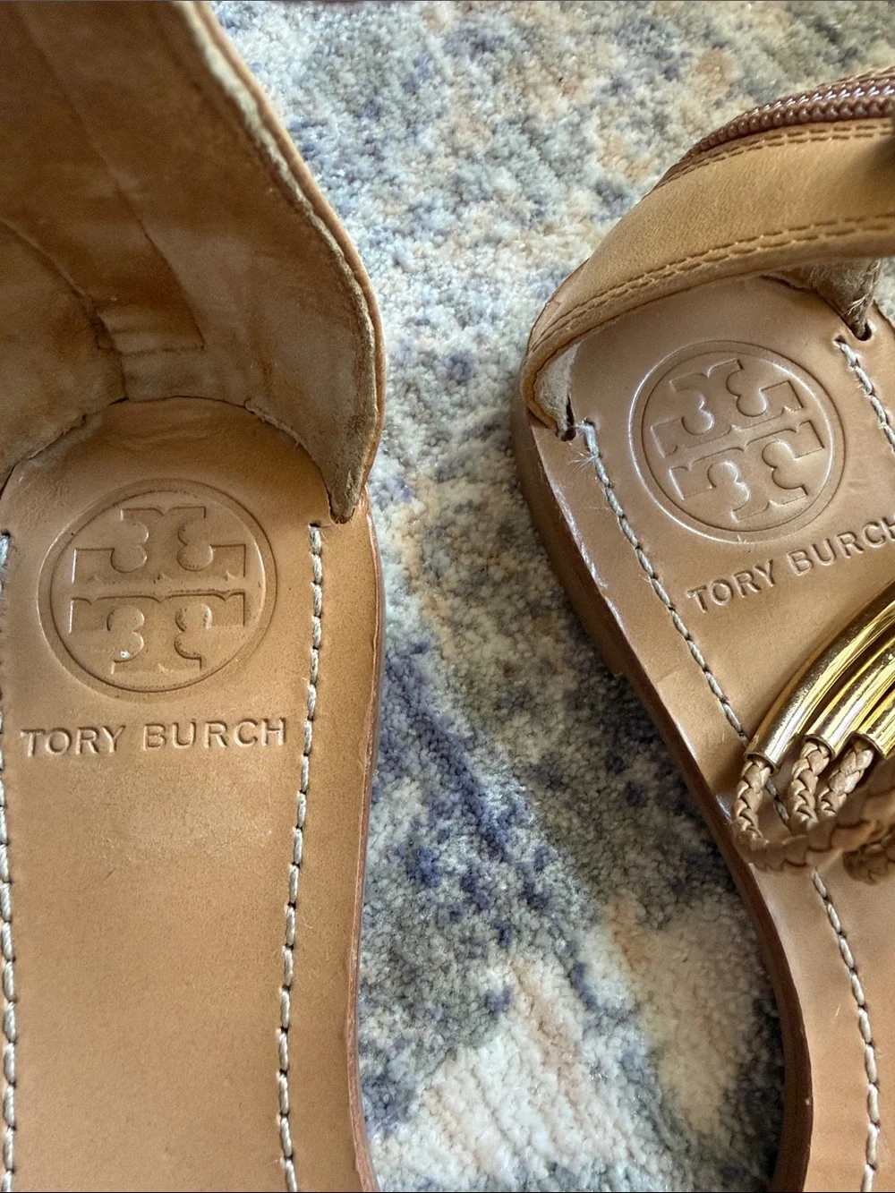 Tory Burch Women’s Braided Ankle-Wrap Sandals with Gold Accents - Tan
